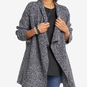 No Button Black Sweater Cascade Front Cardigan